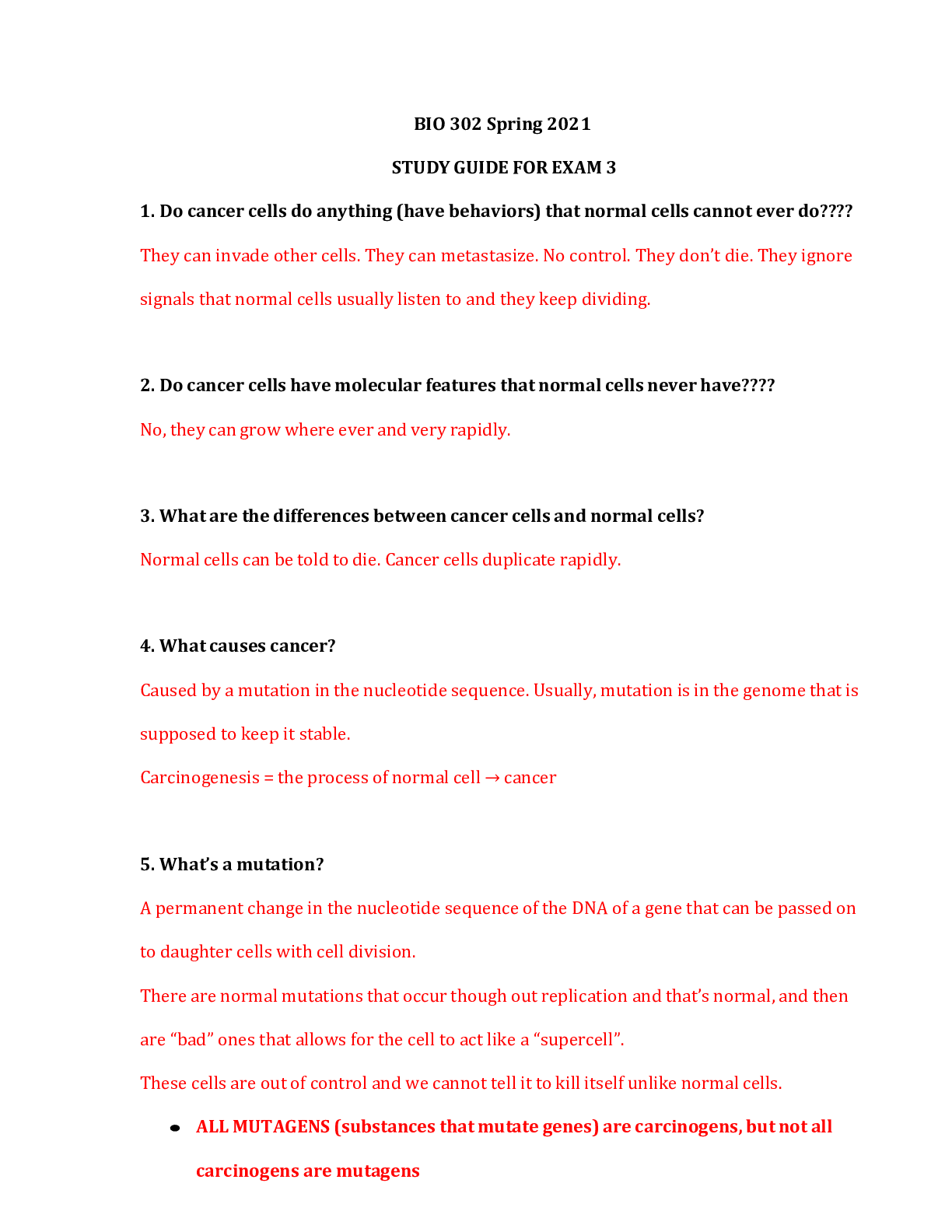 Preview of Arizona State University - BIO 302 Cancer Study Guide Exam 3 FINAL (Latest 2021) Correct S